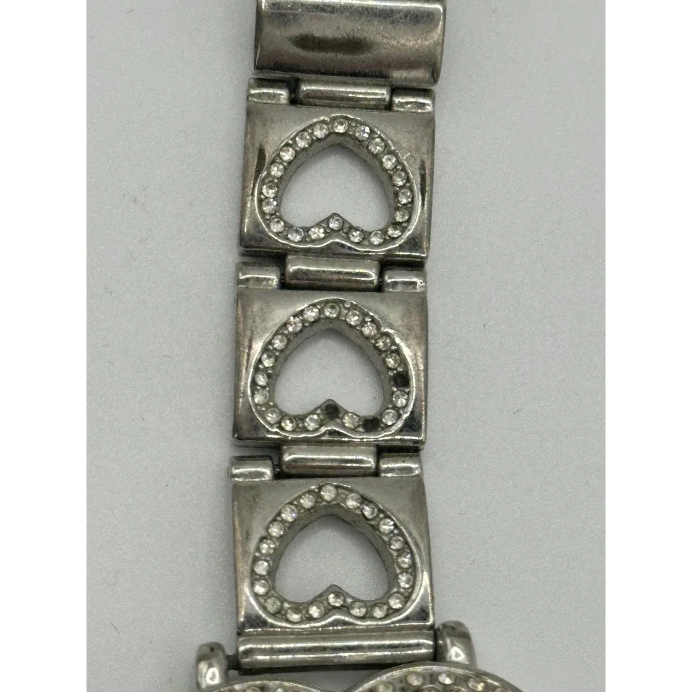 Geneva Silver Tone Heart Shaped Watch‎ Rhinestone Mother of Pearl Dial Quartz
